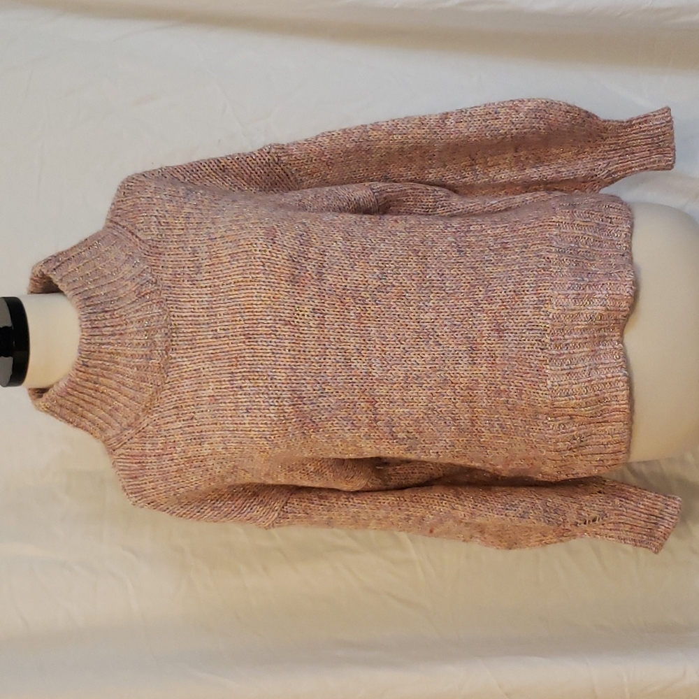 ANN TAYLOR MULTICOLORED PINK THICK CABLE KNIT SWEATER SHIMMER METALLIC SPARKLE S